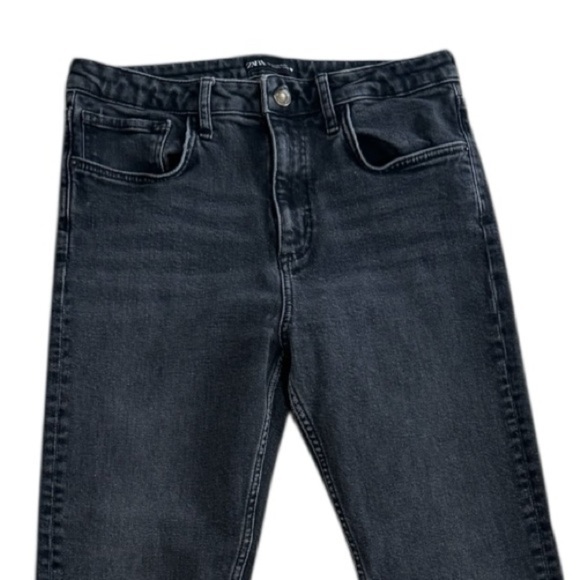 ZARA High Rise Black Wash Denim Jeans Cropped Ankle Distressed 10 Slim Gray - Picture 3 of 4
